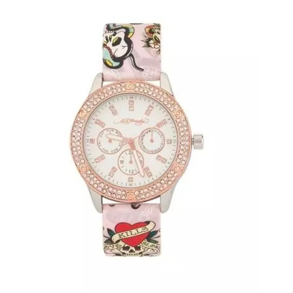 ED HARDY Women's Quartz Matte Pink Silicone Strap Analog Watch